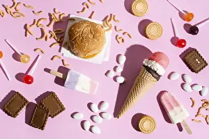 High Calorie Dessert Prints: Flat lay sweets burger