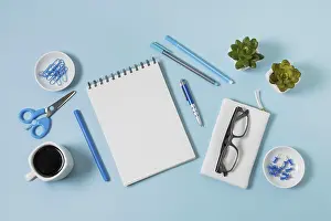 Office Work Concept Image Prints: Flat lay workspace arrangement