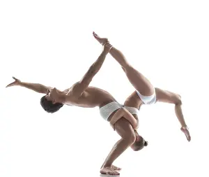 Couple Dance Pose Prints: Two flexible acrobats posing in studio