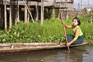 Inle Lake Myanmar Prints: Floating fields, single-leg rower