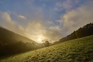 Cloudy Mountain Scenery Prints: Forest, valley, meadow, clouds