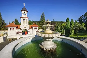 Prints of Fountain and entrance gates with bell tower, at Curchi Orthodox Christian Monastery, Moldova Moldova Prints: Fountain and Entrance Gates Print, Curchi Monastery, Moldova