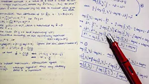 Empty Classroom Scene Prints: Fountain pen on lecture notes and exercises