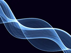 Digital Abstract Illustration Prints: Fractal Wave Print - Elegance on Dark Background