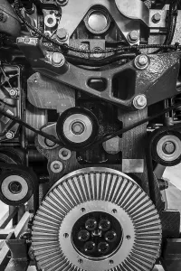 Environmental Pollution Damage Prints: Fragment of internal combustion engine close-up