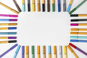 Creative Writing Utensils Prints: Frame made of fineliners, white background