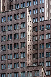 Berlin Office Building Prints: Full frame pattern of windows in office building with brick facade