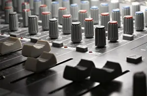 No People In The Studio Prints: Full frame detail of a studio mixer