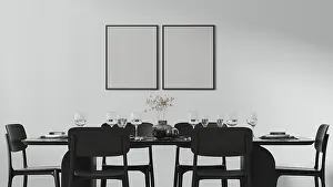 Ornate Picture Frame Mockup Prints: Two frames mock up above a beautiful dining table setted with cutlery