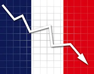 Western Europe Prints: The French flag and arrow graph going down