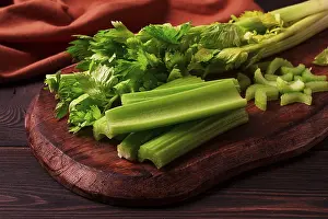 Celery Top View Prints: Fresh bunch of celery, top view