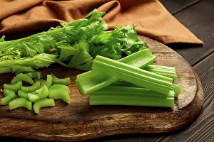 Green Vegetable Photography Prints: Fresh bunch of celery, top view
