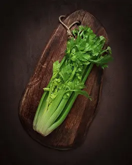 Vegetarian Meal Ingredients Prints: Fresh bunch of celery, top view