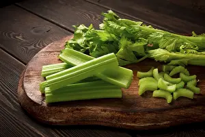 Celery Top View Prints: Fresh bunch of celery, top view
