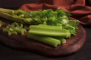 Vegetarian Meal Ingredients Prints: Fresh bunch of celery, top view