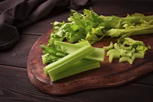 Raw Vegetable Nutrition Prints: Fresh bunch of celery, top view