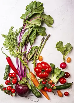 Diverse Vegetable Selection Prints: Fresh different vegetables on the white background