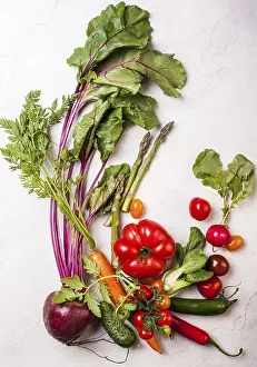 Nutrition Meal Ideas Prints: Fresh different vegetables on the white background