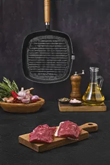 Butcher Shop Products Prints: Fresh lamb steak on kitchen table