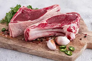 Meat Dish Preparation Prints: Fresh pieces of beef on the bone