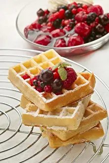Fruit Desserts Prints: Fresh waffles with fruit