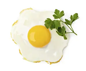 Close Up Detail Prints: Fried egg isolated on white background