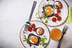 Healthy Eating Meal Prints: Fried eggs on slices of whole grain bread