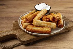 Fried Spring Rolls With Cheese Prints: Fried spring rolls with cheese