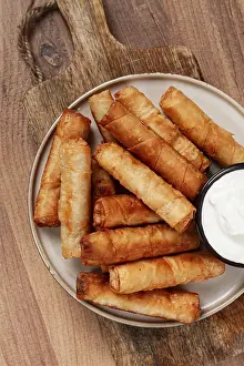 Fried Spring Rolls With Cheese Prints: Fried spring rolls with cheese