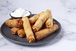 Fried Spring Rolls Prints: Fried spring rolls with cheese