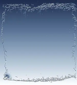 Images Dated 9th January 2024: Frosty Ice Border Print with Gradient Blue Background