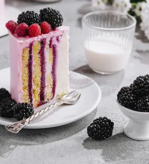 Fresh Fruit Dessert Prints: Fruit cake with fresh raspberry