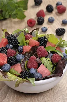 Green Leafy Vegetables Prints: Fruit salad with blackberry, raspberry