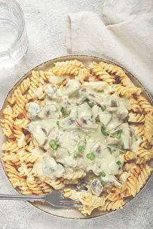 Parmesan Cheese Prints: Fusilli pasta, with champignons