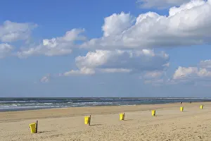 North Sea Coastal Area Prints: Garbage bins on the beach in spring