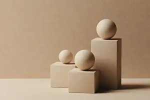 Minimalist Design Prints: Three geometric forms of varying sizes are displayed in an elegant composition