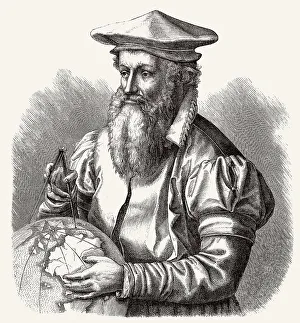 Historical Map Illustration Prints: Gerardus Mercator oder Gerard de Kremer