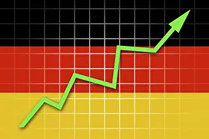 European National Flags Prints: The German flag and arrow graph going up