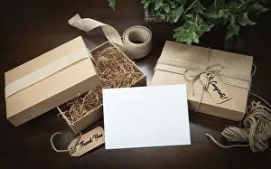 Ecofriendly Packaging Prints: Gift packaging boxes mock up with jute string