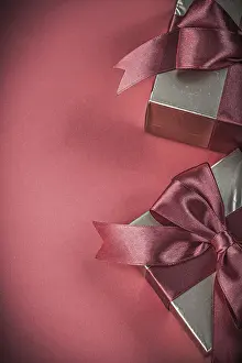 Christmas Gift Box Concept Prints: Giftboxes on red background vertical version holidays concept