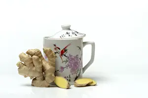 Ginger Root Prints: Ginger root with cup, ginger tea
