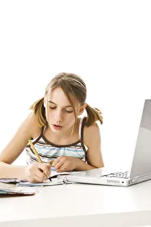 Computer Learning Prints: Girl doing homework, learning, computer