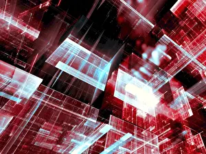 Digital Abstract Illustration Prints: Glass Blocks - Technology Background Print