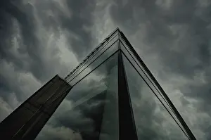 Austrian Modern Architecture Prints: Glass facade with reflection of clouds