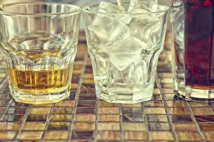 No People Coffee Shop Prints: Glasses with drinks on the table in the cafe