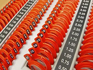 Visual Acuity Test Prints: Glasses for testing the visual acuity of the eyes at an optician