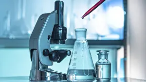 Biotechnology Research Prints: Glassware microscope arrangement