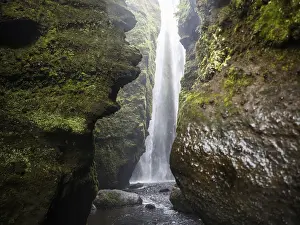 Eroded Canyon Landscape Prints: Gljufrabui waterfall in a gorge