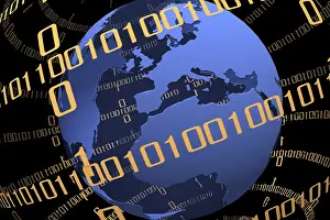 Data Transmission Network Prints: Globe with binary code