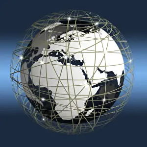 Online Communication Prints: Globe surrounded by network